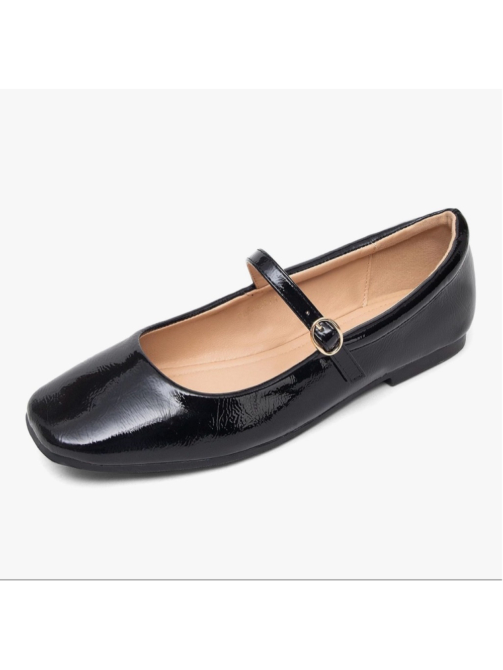 NEW Black Patent Mary Jane Flats Round Toe Ankle Strap Buckle Ballet Flats 9